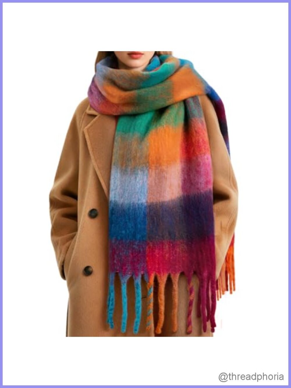 Chunky Oversized Warm Winter Scarf Long Plaid Blanket Scarf